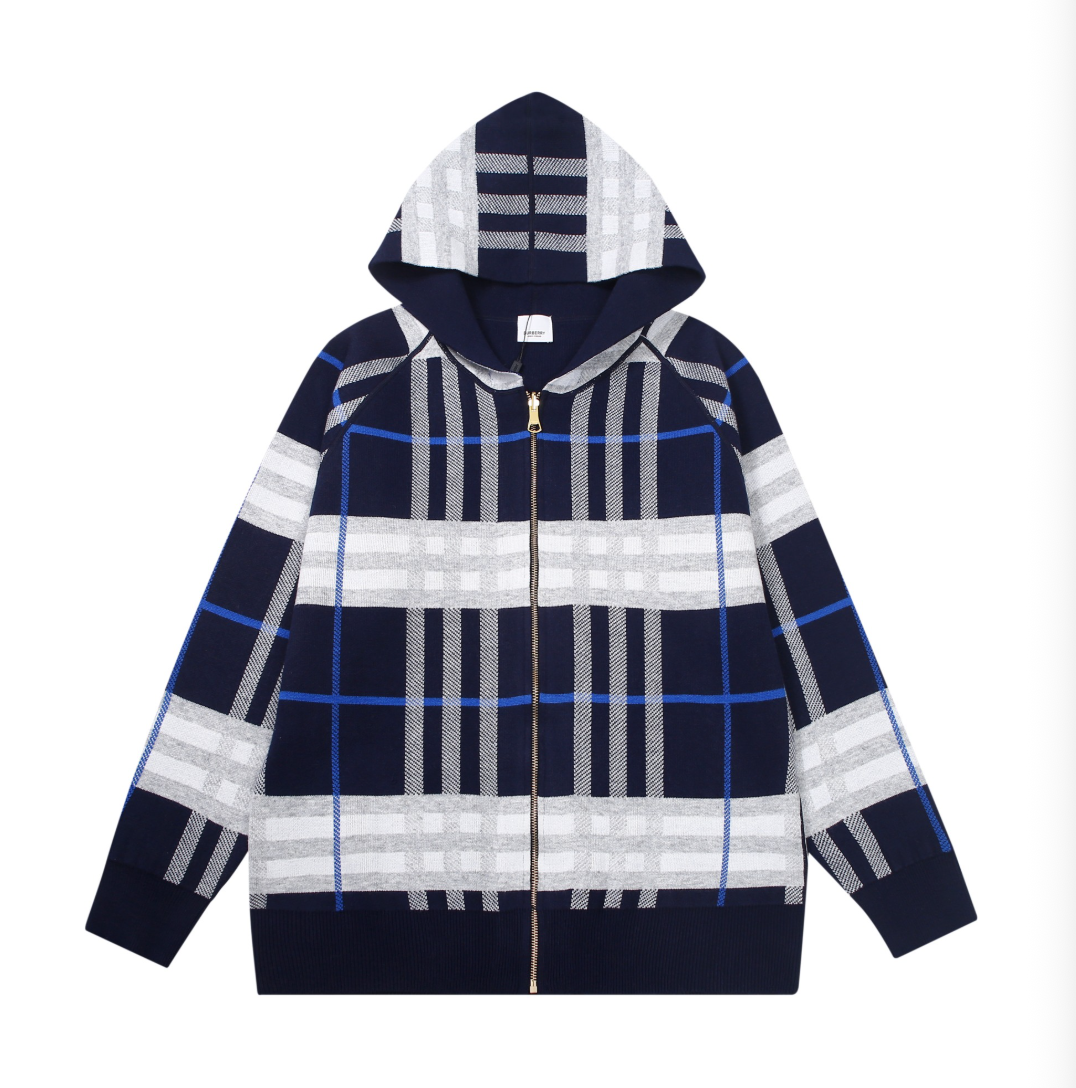 BURBERRY CLASSIC CHECK KNITTED ZIP-UP HOODIE – INDIVIDUAL PIECE – 1:1 HIGH END