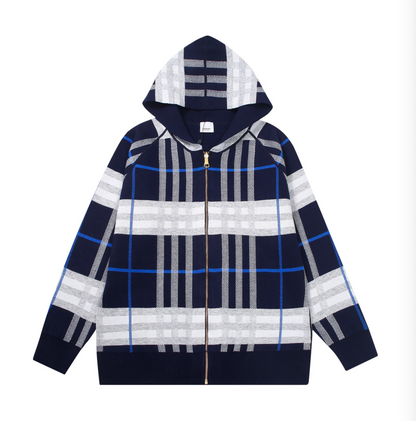 BURBERRY CLASSIC CHECK KNITTED ZIP-UP HOODIE – INDIVIDUAL PIECE – 1:1 HIGH END