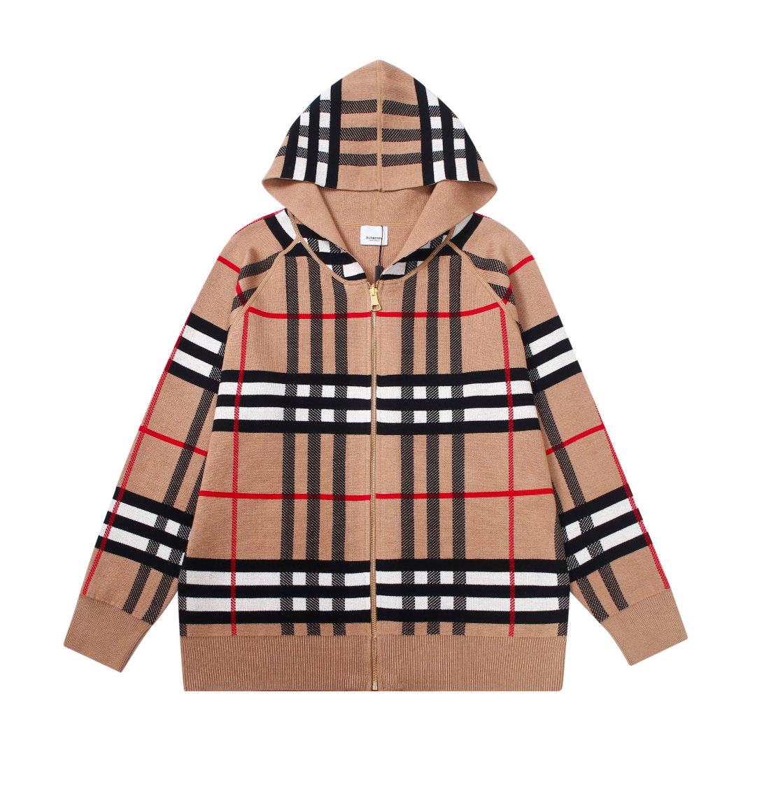 BURBERRY CLASSIC CHECK KNITTED ZIP-UP HOODIE – INDIVIDUAL PIECE – 1:1 HIGH END