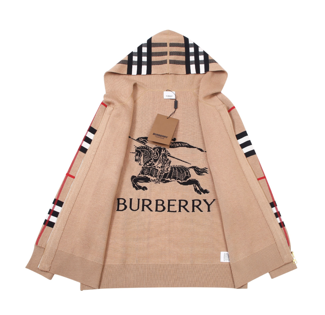 BURBERRY CLASSIC CHECK KNITTED ZIP-UP HOODIE – INDIVIDUAL PIECE – 1:1 HIGH END