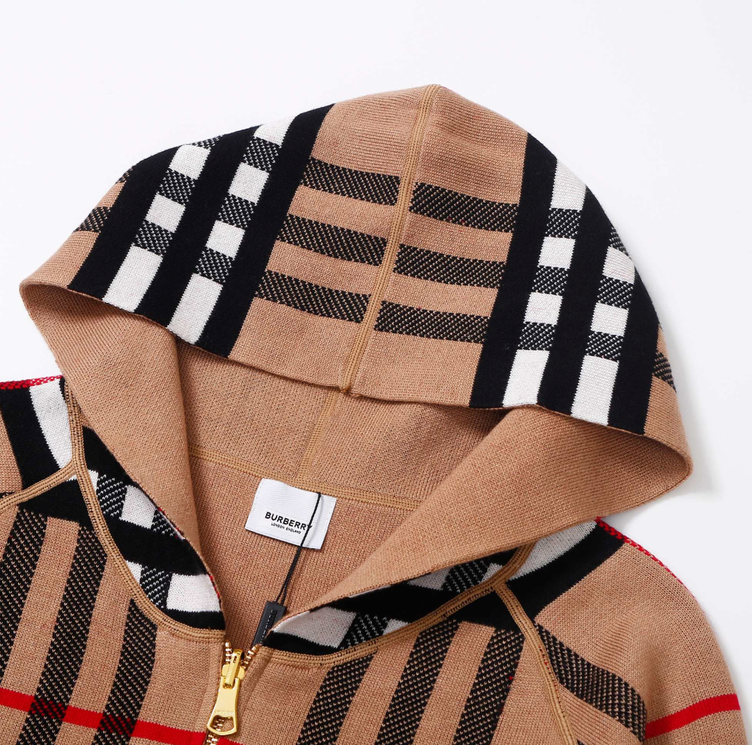 BURBERRY CLASSIC CHECK KNITTED ZIP-UP HOODIE – INDIVIDUAL PIECE – 1:1 HIGH END