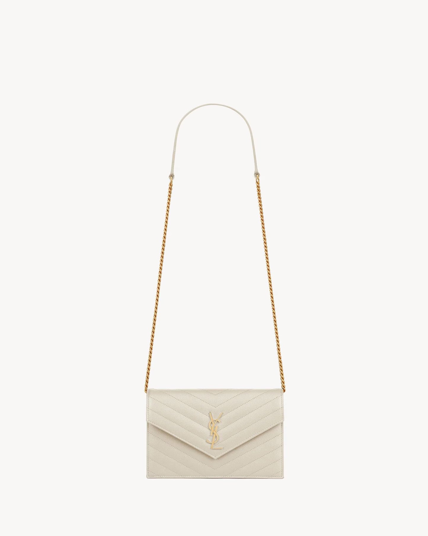 SAINT LAURENT CASSANDRE ENVELOPE CHAIN WALLET IN GRAIN DE POUDRE LEATHER - mit Box – 1:1 HIGH END