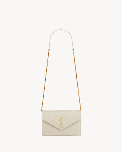 SAINT LAURENT CASSANDRE ENVELOPE CHAIN WALLET IN GRAIN DE POUDRE LEATHER - mit Box – 1:1 HIGH END