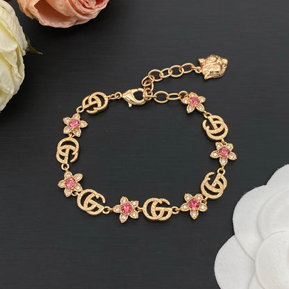 GUCCI GG FLORAL CRYSTAL NECKLACE & BRACELET SET – FULL SET – 1:1 HIGH END