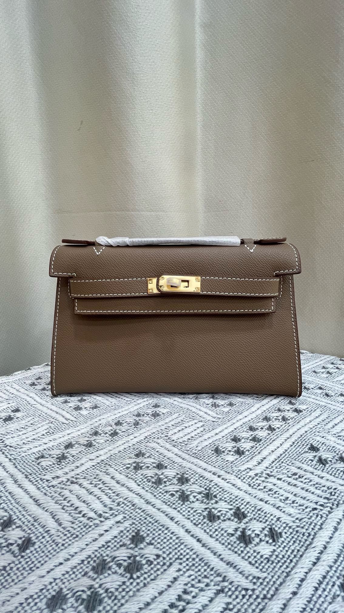 HERMÈS KELLY POCHETTE ARDOISE SWIFT GOLD HARDWARE 22CM  - 1:1 HIGH END