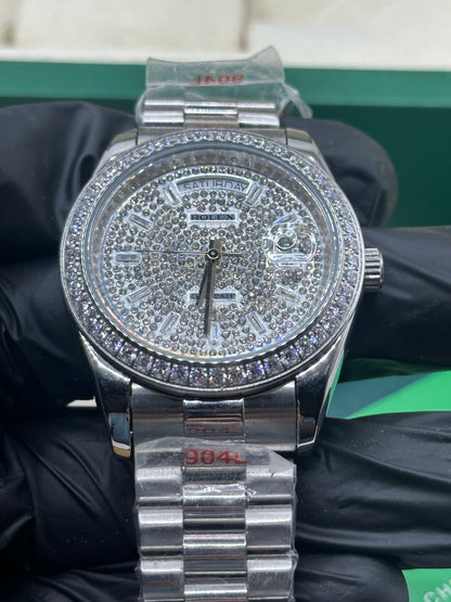 U1 Factory Rolex Day-Date Full Diamond Dial, Bezel and Roman Markers, 40mm White Gold President - Automatik