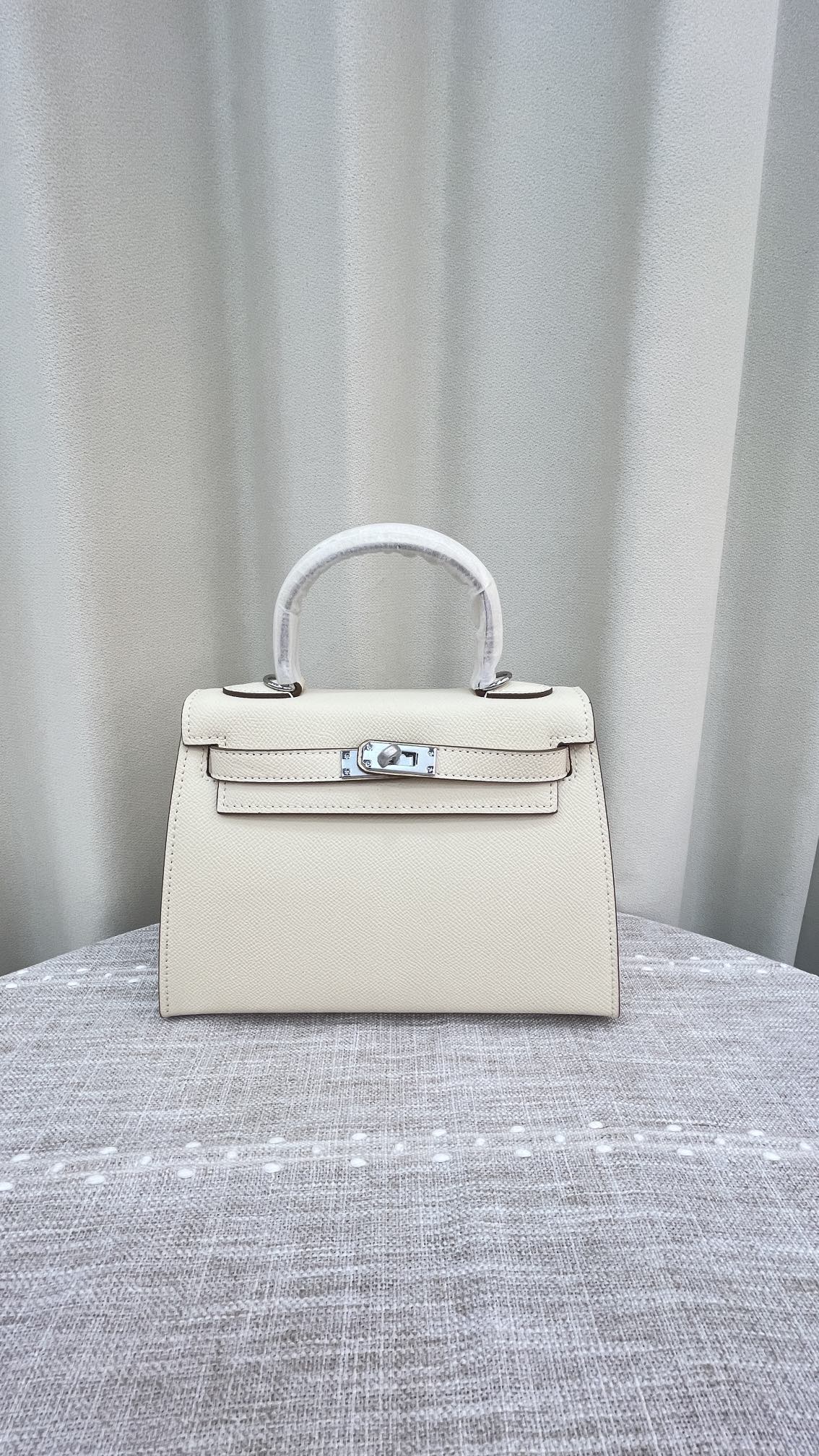 HERMÈS GRIS ETAIN MINI KELLY SELLIER 20 EPSOM GOLD/SILVER HARDWARE- 1:1 HIGH END