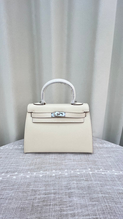 HERMÈS GRIS ETAIN MINI KELLY SELLIER 20 EPSOM GOLD/SILVER HARDWARE- 1:1 HIGH END