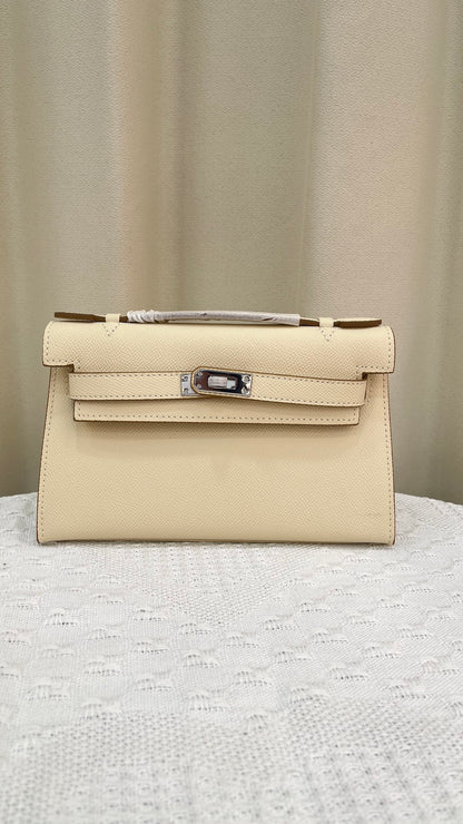 HERMÈS KELLY POCHETTE ARDOISE SWIFT SILVER HARDWARE 22CM  - 1:1 HIGH END