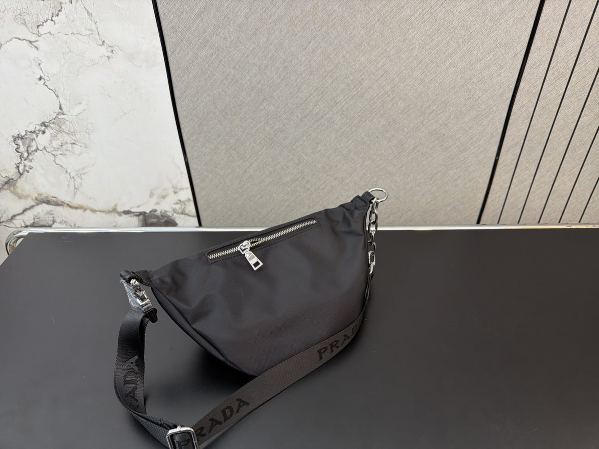 PRADA NYLON AND SAFFIANO LEATHER BELT BAG – SILVER / GOLD LOGO – FULL SET – 1:1 HIGH END