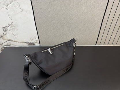 PRADA NYLON AND SAFFIANO LEATHER BELT BAG – SILVER / GOLD LOGO – FULL SET – 1:1 HIGH END