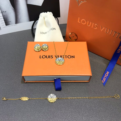 LOUIS VUITTON L TO V TWOTONE EARRINGS/NECKLACE  – Full Set  - 1:1 HIGH END