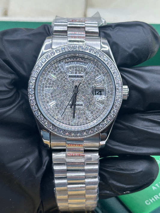 U1 Factory Rolex Day-Date Full Diamond Dial, Bezel and Roman Markers, 40mm White Gold President - Automatik