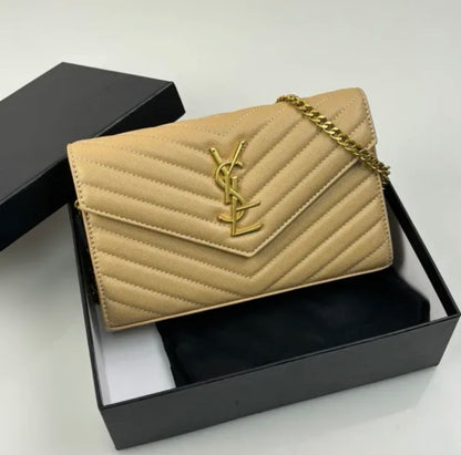 SAINT LAURENT CASSANDRE ENVELOPE CHAIN WALLET IN GRAIN DE POUDRE LEATHER - mit Box – 1:1 HIGH END