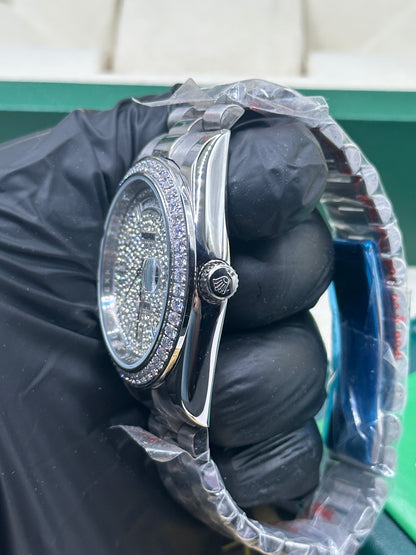 U1 Factory Rolex Day-Date Full Diamond Dial, Bezel and Roman Markers, 40mm White Gold President - Automatik