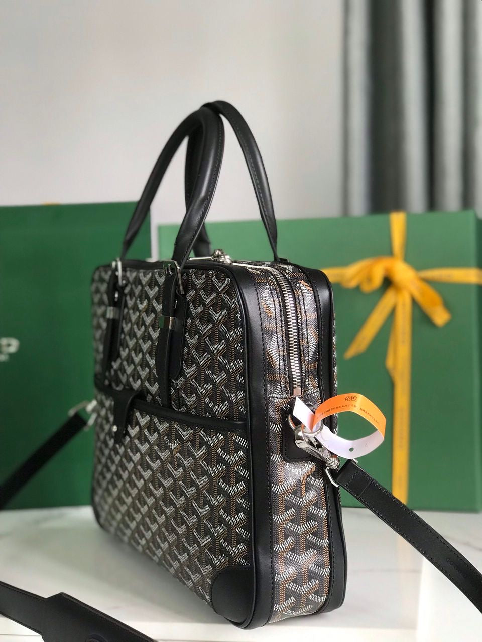 Sac Goyard - noir - Porte-documents haut de gamme style Ambassadeur - Toile à chevrons
 | 7A SUPER | QUALITÉ ORIGINALE | ENSEMBLE COMPLET