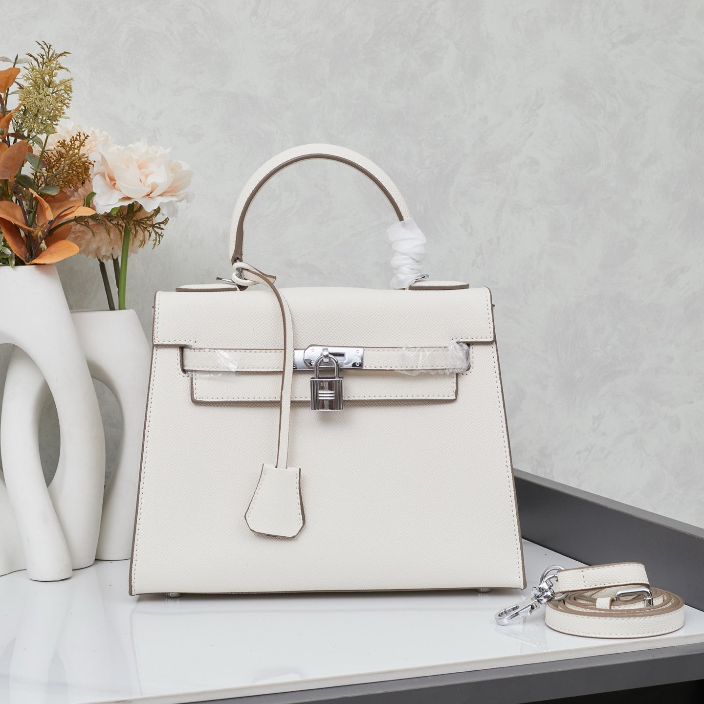 HERMÈS SCHULTERTASCHE KELLY 28CM FEU RETOURNE SILVER - 1:1 HIGH END