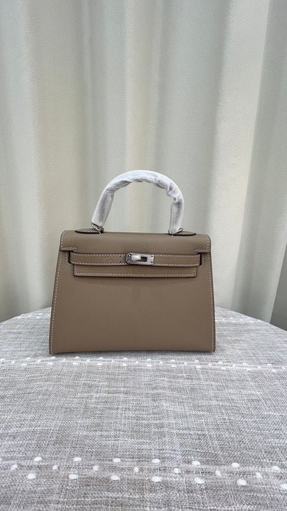 HERMÈS GRIS ETAIN MINI KELLY SELLIER 20 EPSOM GOLD/SILVER HARDWARE- 1:1 HIGH END