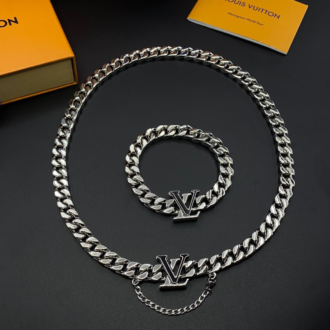 LOUIS VUITTON LV SPIKE CHAIN BRACELET/NECKLACE  – Full Set  - 1:1 HIGH END