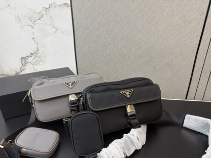 PRADA RE-NYLON LEATHER-TRIMMED SHOULDER BAG – FULL SET – 1:1 HIGH END