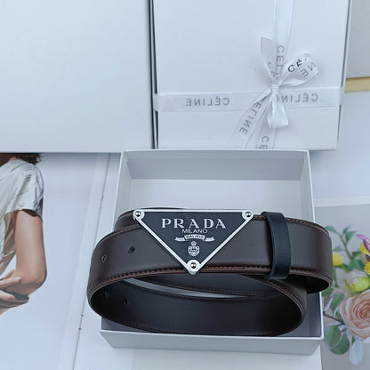 PRADA TRIANGLE LOGO SAFFIANO LEATHER BELT – FULL SET – 1:1 HIGH END