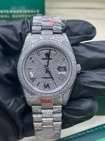 Rolex Day-Date Full Diamond Dial, Bezel and Bracelet with Roman Markers, 40mm White Gold - U1 FACTORY - AUTOMATIK