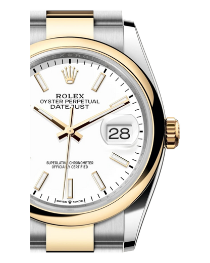 Rolex Datejust White Dial, Smooth Bezel, 36mm Two-Tone Oyster - U1 FACTORY - AUTOMATIK