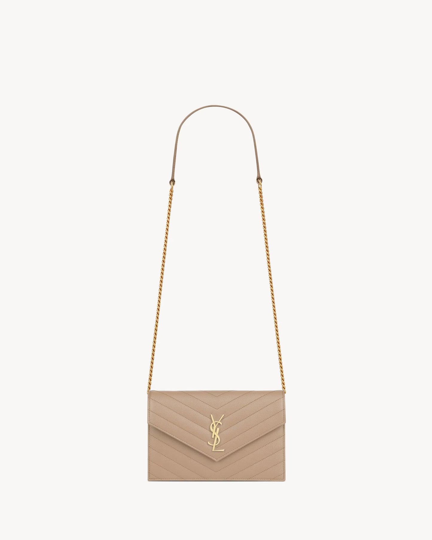 SAINT LAURENT CASSANDRE ENVELOPE CHAIN WALLET IN GRAIN DE POUDRE LEATHER - mit Box – 1:1 HIGH END