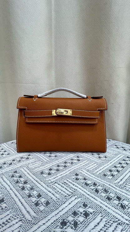 HERMÈS KELLY POCHETTE ARDOISE SWIFT GOLD HARDWARE 22CM  - 1:1 HIGH END