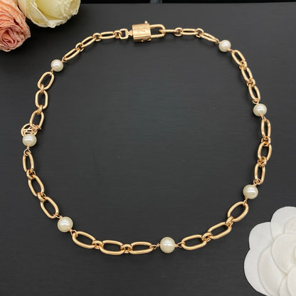 LOUIS VUITTON PEARL CHAIN NECKLACE – Full Set - 1:1 HIGH END