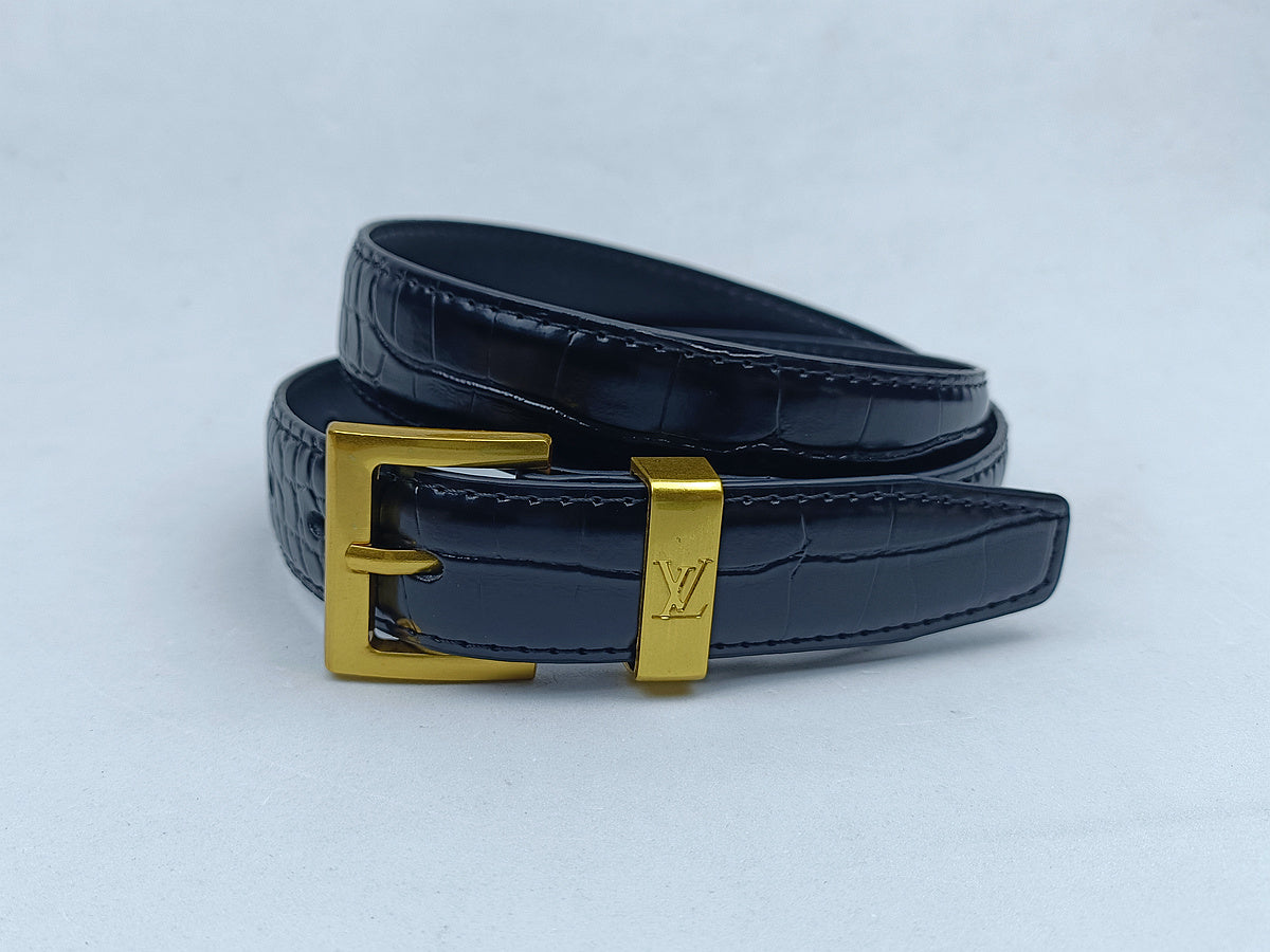LOUIS VUITTON EPI LEATHER AND CROCODILE RETRO PIN BUCKLE BELT – FULL SET – 1:1 HIGH END