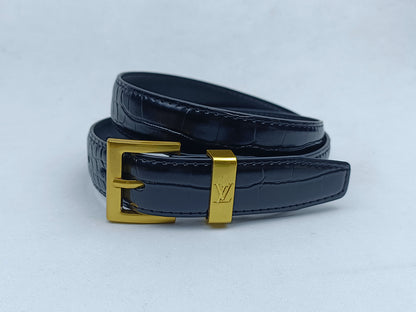 LOUIS VUITTON EPI LEATHER AND CROCODILE RETRO PIN BUCKLE BELT – FULL SET – 1:1 HIGH END