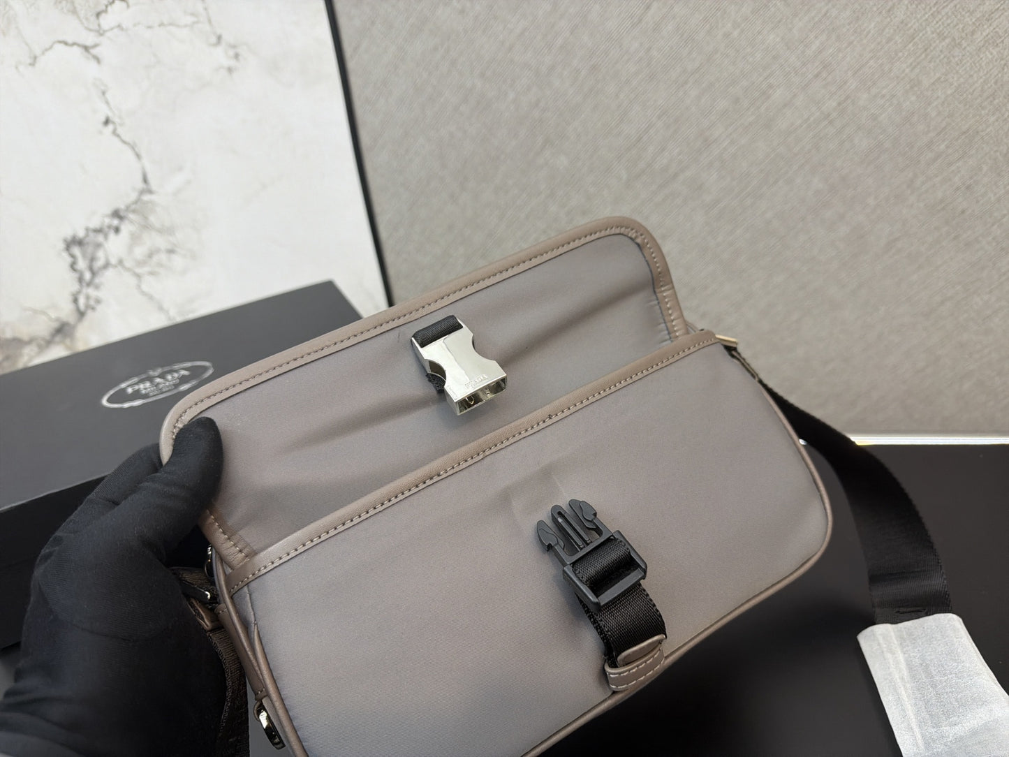 PRADA RE-NYLON LEATHER-TRIMMED SHOULDER BAG – FULL SET – 1:1 HIGH END