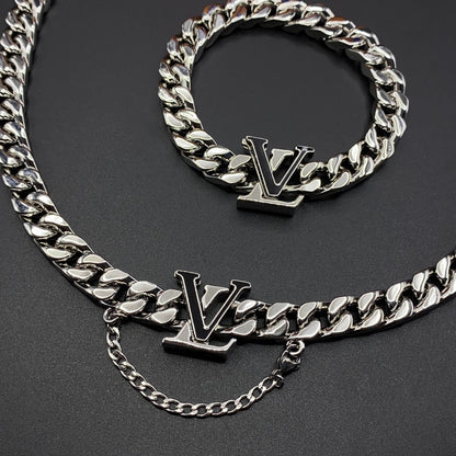 LOUIS VUITTON LV SPIKE CHAIN BRACELET/NECKLACE  – Full Set  - 1:1 HIGH END