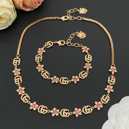 GUCCI GG FLORAL CRYSTAL NECKLACE & BRACELET SET – FULL SET – 1:1 HIGH END