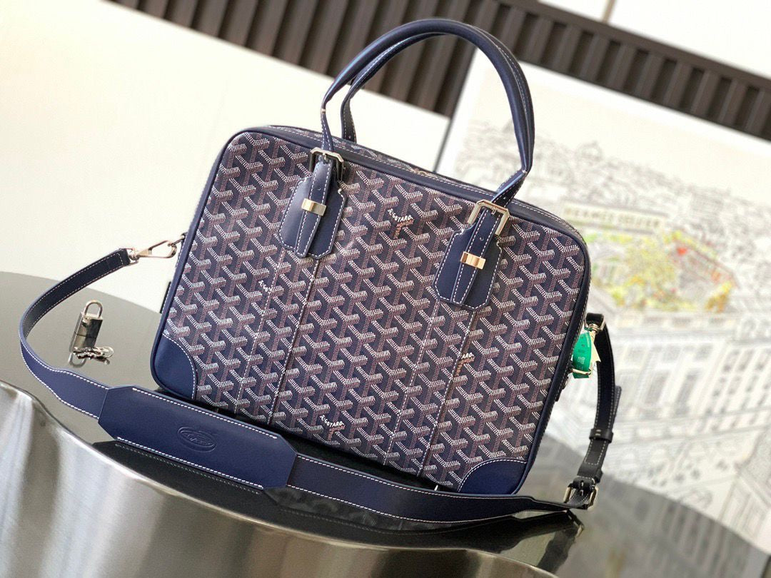 Sac Goyard - bleu - Porte-documents haut de gamme style Ambassadeur - Toile à chevrons
 | 7A SUPER | QUALITÉ ORIGINALE | ENSEMBLE COMPLET