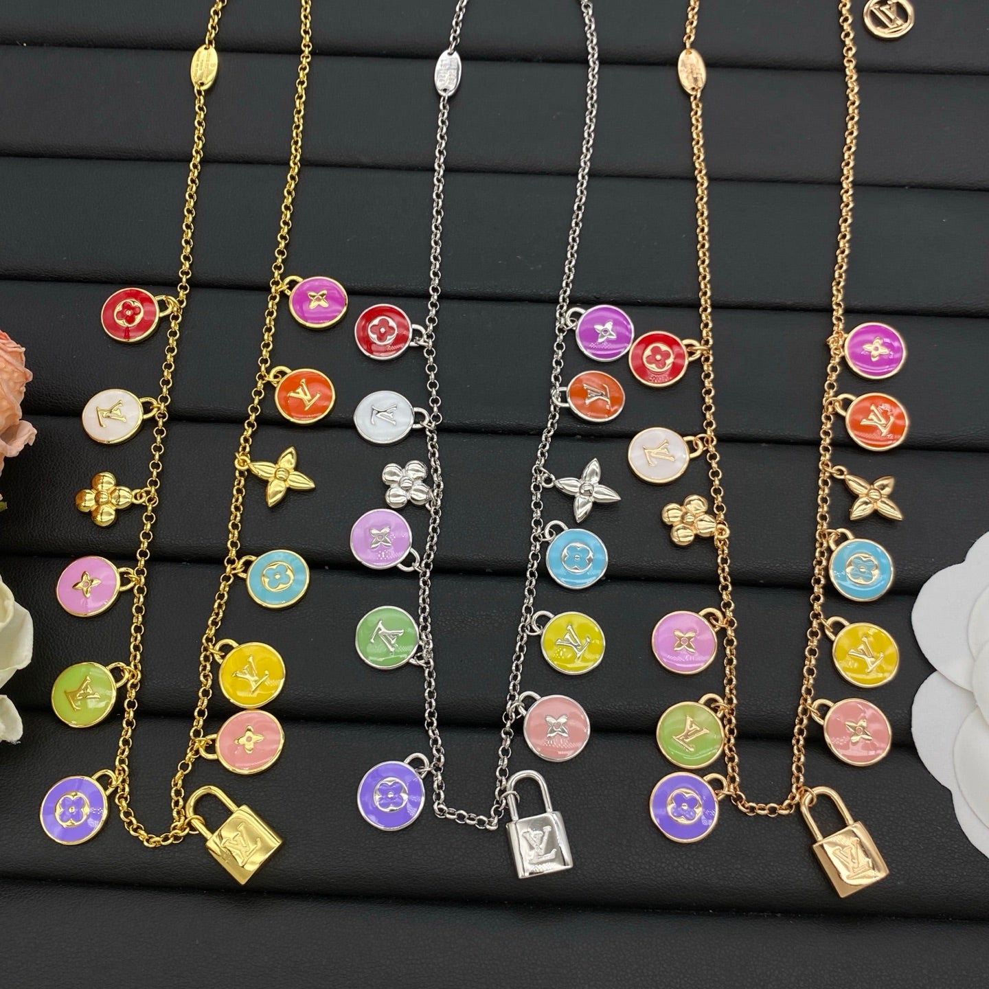 LOUIS VUITTON MONOGRAM ENAMEL CHARMS NECKLACE – Full Set - 1:1 HIGH END