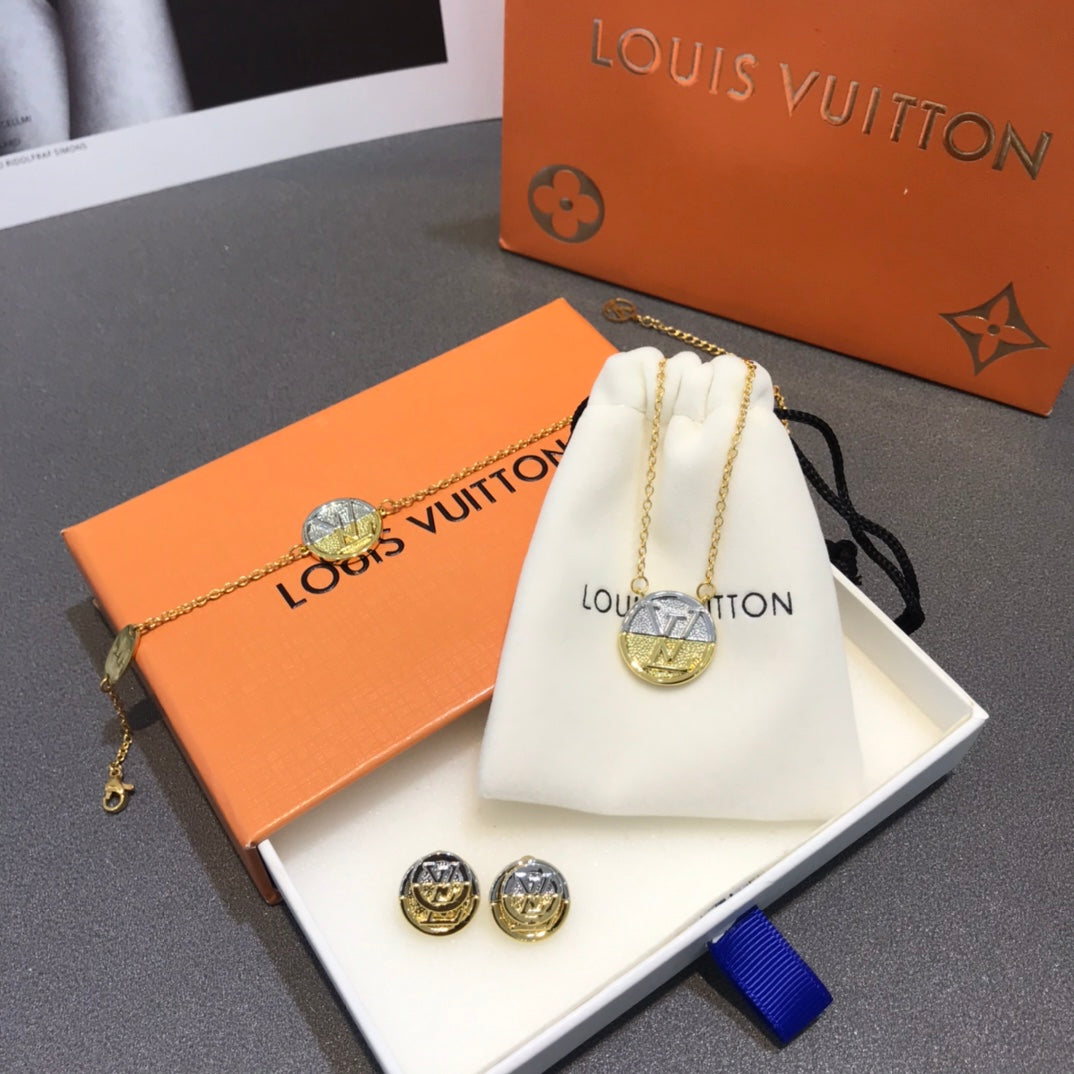LOUIS VUITTON L TO V TWOTONE EARRINGS/NECKLACE  – Full Set  - 1:1 HIGH END