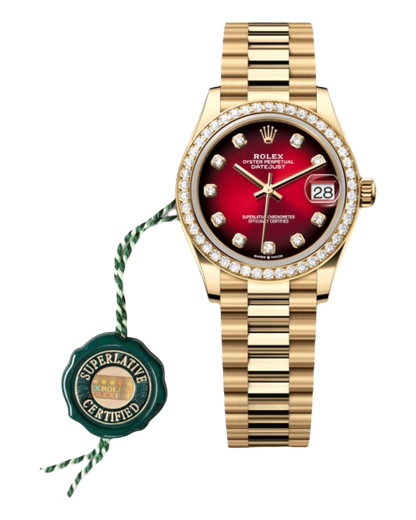 Rolex DATEJUST Red Dial with Diamonds , Diamond Bezel, 31mm Gold President - U1 FACTORY - AUTOMATIK