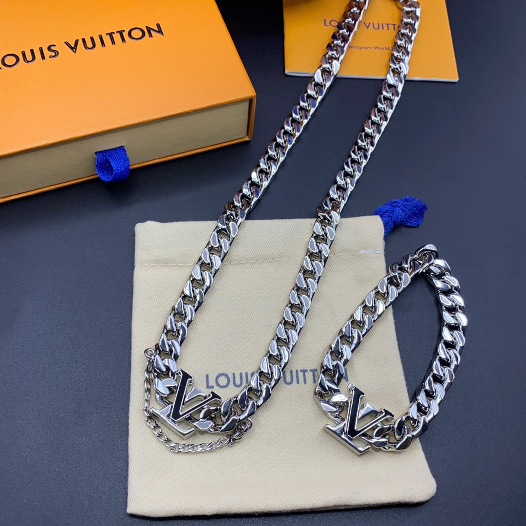 LOUIS VUITTON LV SPIKE CHAIN BRACELET/NECKLACE  – Full Set  - 1:1 HIGH END