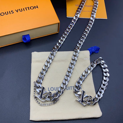 LOUIS VUITTON LV SPIKE CHAIN BRACELET/NECKLACE  – Full Set  - 1:1 HIGH END