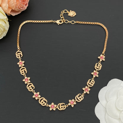 GUCCI GG FLORAL CRYSTAL NECKLACE & BRACELET SET – FULL SET – 1:1 HIGH END