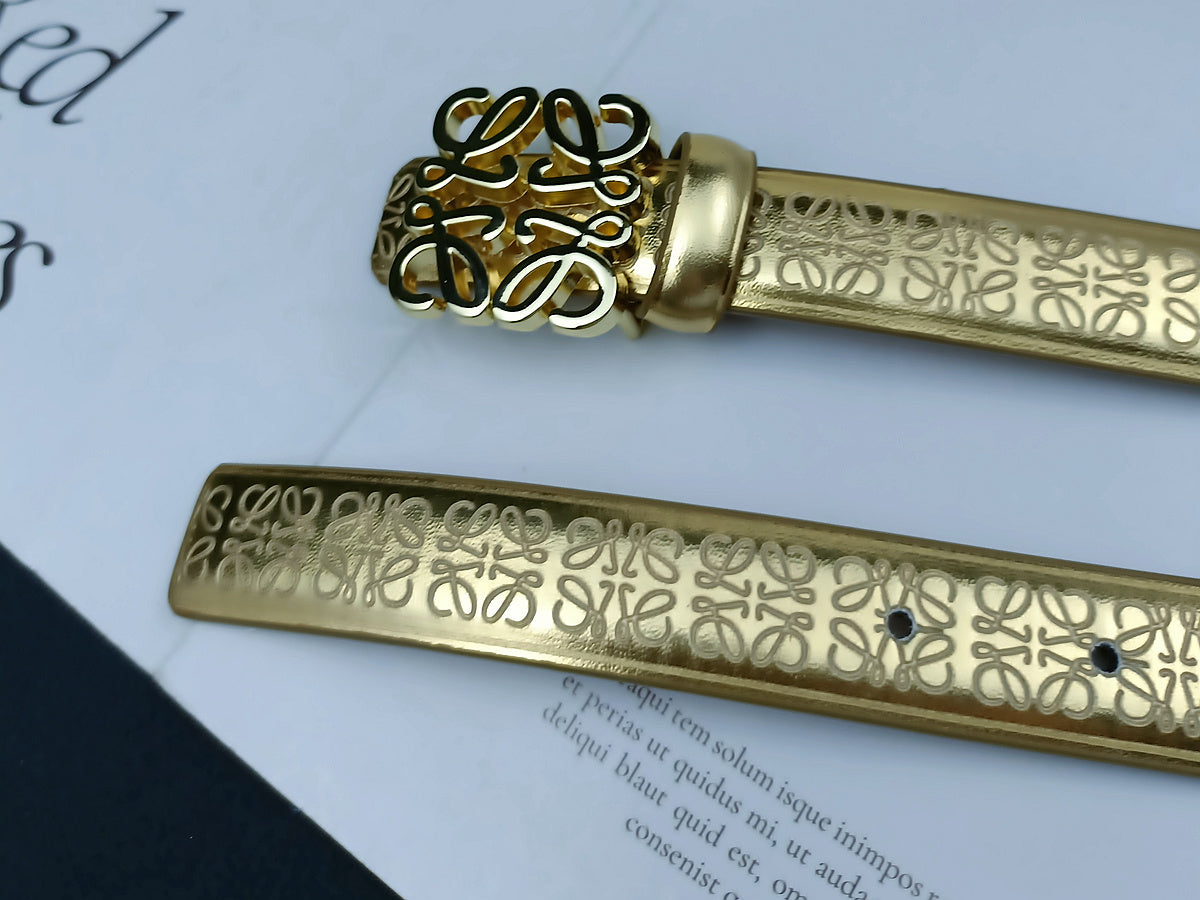 LOEWE ANAGRAM METALLIC EMBOSSED LEATHER BELT – 1:1 HIGH END