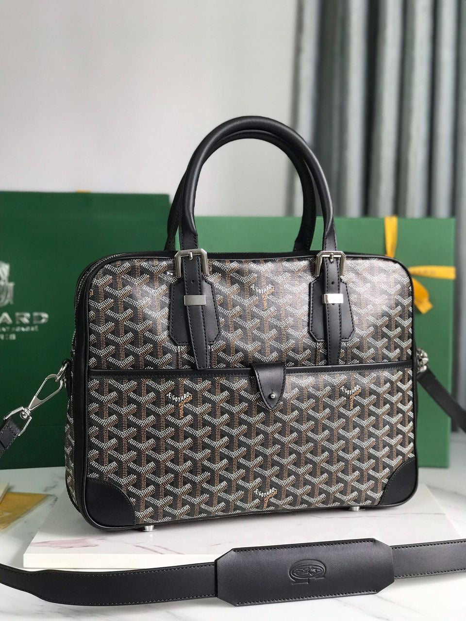 Sac Goyard - noir - Porte-documents haut de gamme style Ambassadeur - Toile à chevrons
 | 7A SUPER | QUALITÉ ORIGINALE | ENSEMBLE COMPLET