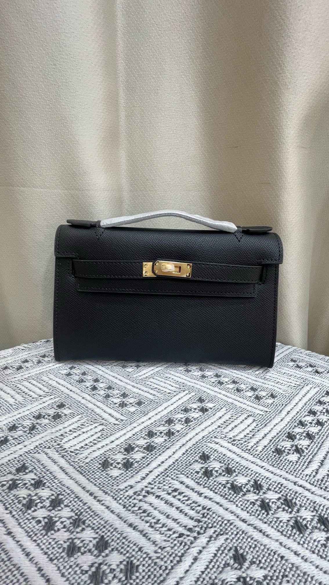 HERMÈS KELLY POCHETTE ARDOISE SWIFT GOLD HARDWARE 22CM  - 1:1 HIGH END
