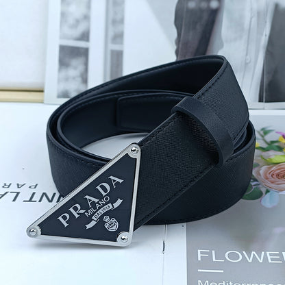 PRADA TRIANGLE LOGO SAFFIANO LEATHER BELT – FULL SET – 1:1 HIGH END