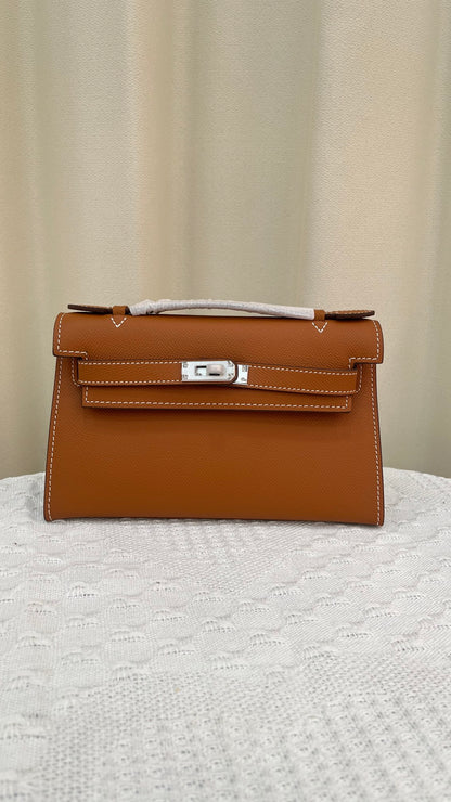 HERMÈS KELLY POCHETTE ARDOISE SWIFT SILVER HARDWARE 22CM  - 1:1 HIGH END
