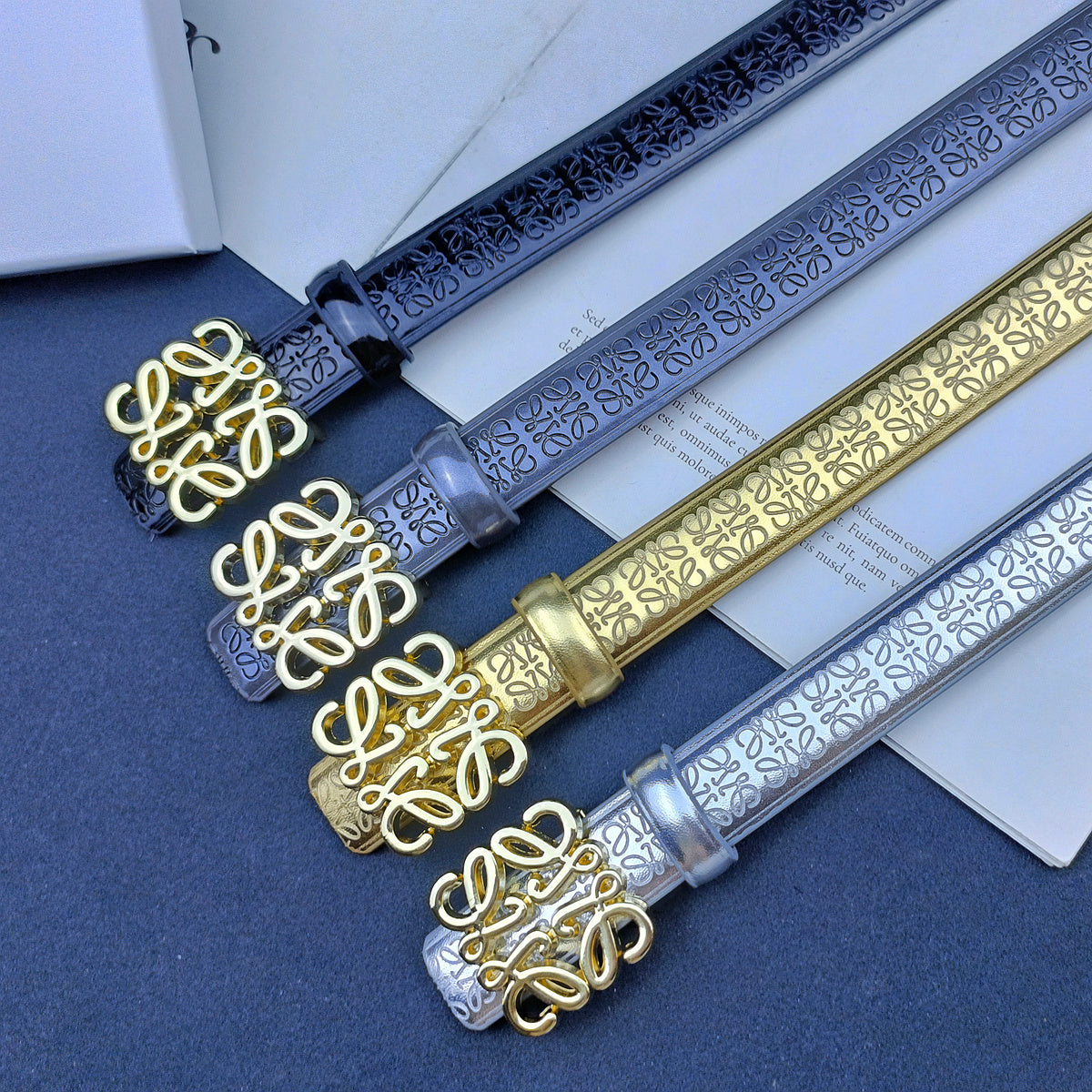LOEWE ANAGRAM METALLIC EMBOSSED LEATHER BELT – 1:1 HIGH END