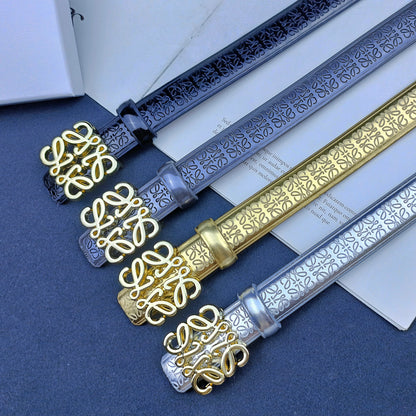 LOEWE ANAGRAM METALLIC EMBOSSED LEATHER BELT – 1:1 HIGH END