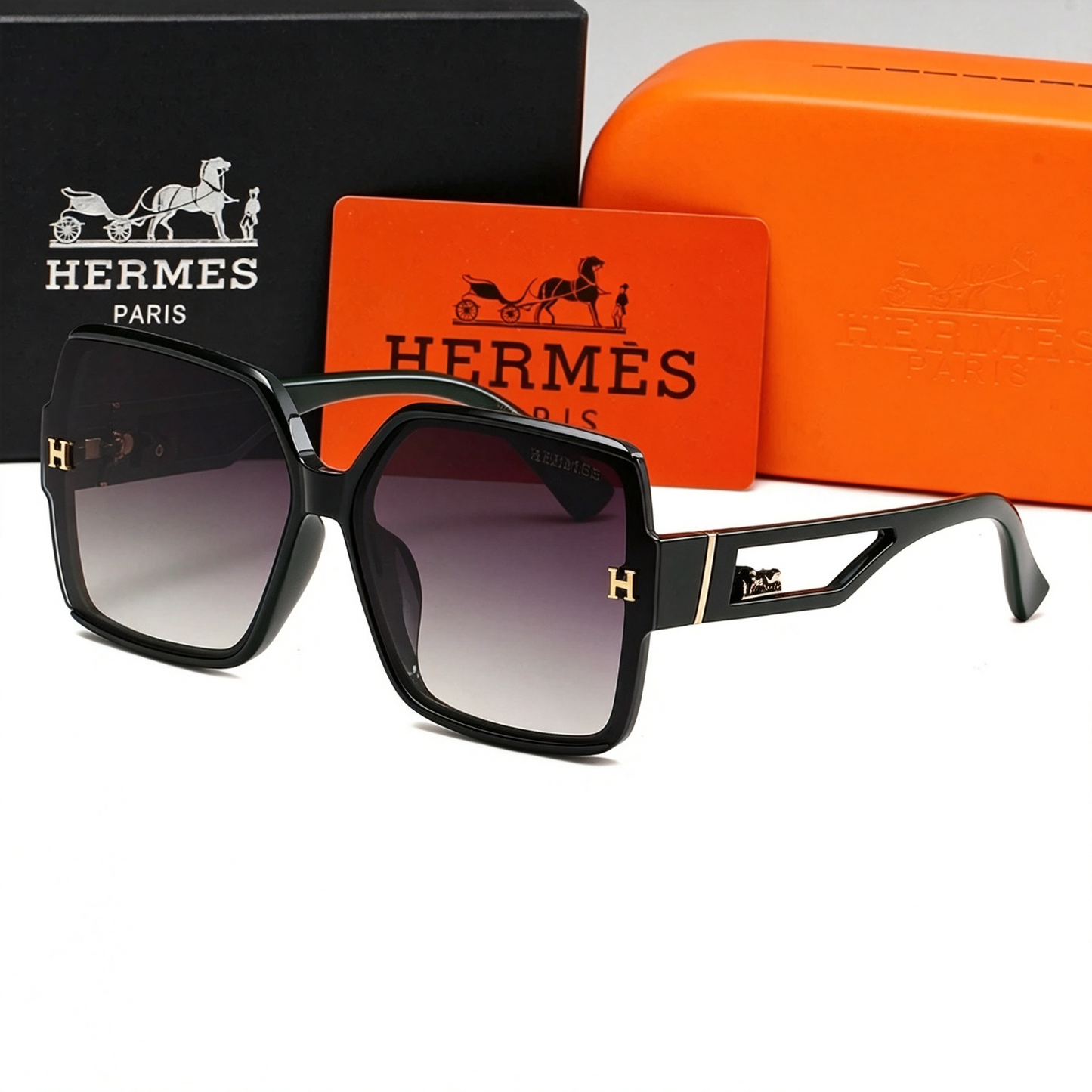 HERMÈS SQUARE FRAME BLACK SUNGLASSES – FULL SET – 1:1 HIGH END